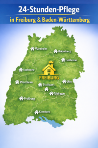Baden-Württemberg Karte mit Freiburg – Region für 24-Stunden-Pflege in Freiburg, häusliche Betreuung und Pflege zuhause