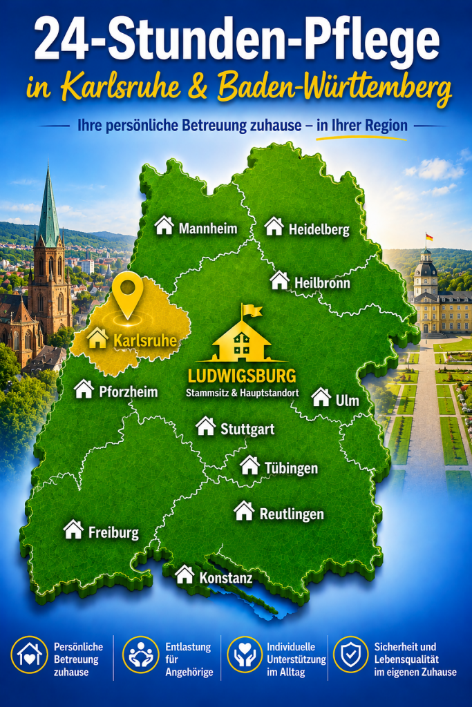 24-Stunden-Pflege in Karlsruhe und Baden-Württemberg mit persönlicher Betreuung zuhause durch FIDUS Pflege aus Ludwigsburg