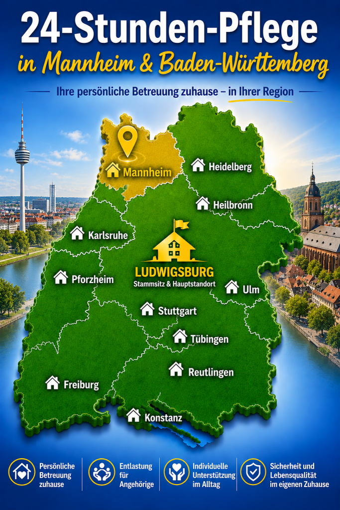 24-Stunden-Pflege in Mannheim und Baden-Württemberg mit persönlicher Betreuung zuhause durch FIDUS Pflege aus Ludwigsburg