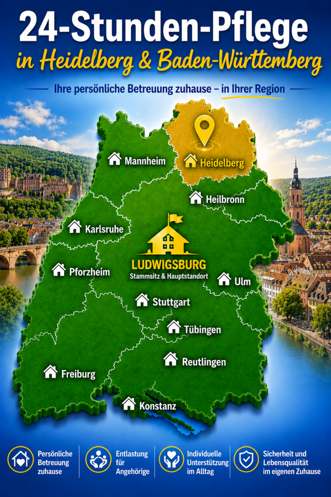 24-Stunden-Pflege in Heidelberg und Baden-Württemberg mit persönlicher Betreuung zuhause durch FIDUS Pflege aus Ludwigsburg