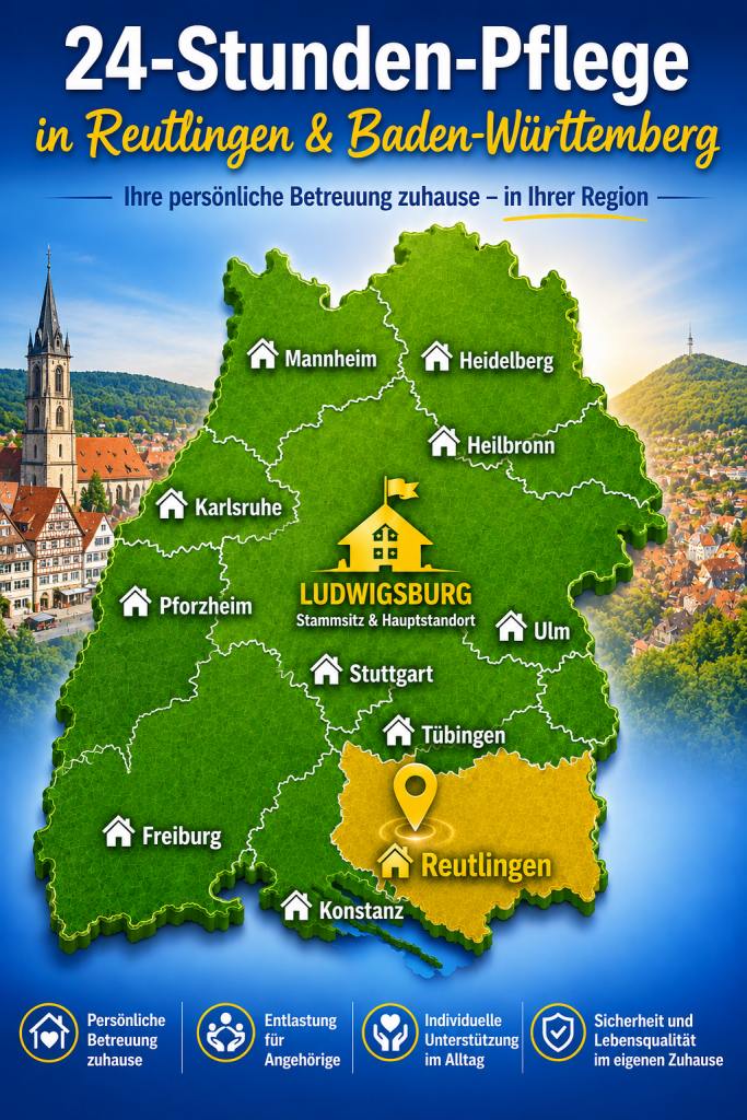 24-Stunden-Pflege in Reutlingen und Baden-Württemberg mit persönlicher Betreuung zuhause durch FIDUS Pflege aus Ludwigsburg
